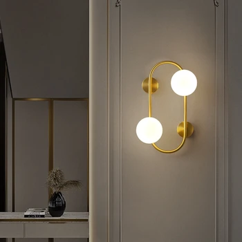 Скандинавское Металлическое кольцо Стеклянный шар настенные светильники современный дом гостиная спальня лестница декор для прохода Латунное бра  3