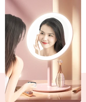 Складное увеличительное зеркало со светодиодной подсветкой, косметическое зеркало для макияжа Costway White, USB-зарядка или аккумулятор со световыми настольными зеркалами  5