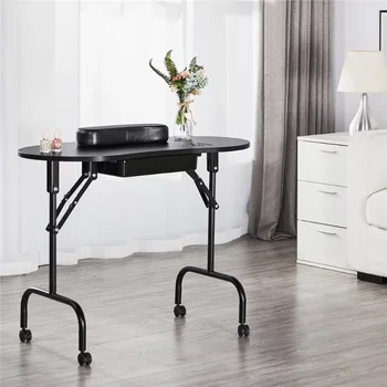Складной маникюрный столик с запирающимися колесиками и сумкой, черное педикюрное кресло, мебель для маникюрного салона  5