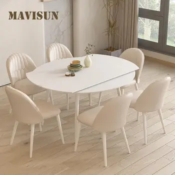 Современная мебель для маленькой квартиры, бытовой Белый круглый стол для кухни, столешница из каменной плиты, простой Функциональный обеденный набор  5