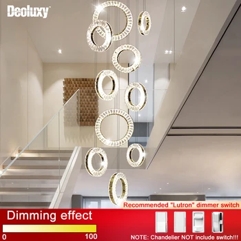 Современная хрустальная люстра DEOLUXY для лестницы, длинного подвесного кольца в холле виллы, светодиодной лампы cristal, большого светильника для домашнего декора.  5