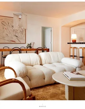 Современные комбинации диванов с гибкими тканевыми модулями, Винтажный диван для гостиной в стиле минимализма, удобный  5