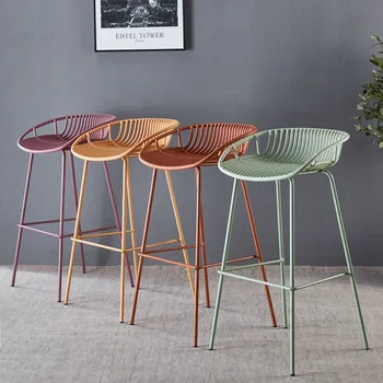 Современный 7-цветной железный барный стул, высокие барные стулья, Кухонная барная стойка, высокий табурет, барная мебель, креативные обеденные стулья  5