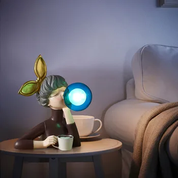Современный декор в скандинавском стиле, стеклянная настольная лампа Bubble Girl ing home, аксессуары для гостиной, Прикроватная светодиодная настольная лампа для спальни  5