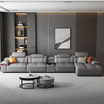 Современный минималистичный кожаный диван с верхним слоем из воловьей кожи, размером с гостиную, угловой художественный диван из латексной кожи  5