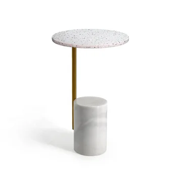 Современный минималистичный креативный дизайн мраморная подставка круглый журнальный столик с терраццо столешницей  5