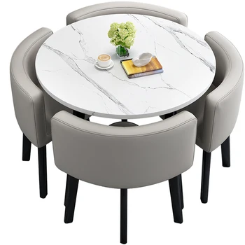 Современный складной обеденный стол, домашний обеденный стол, круглый стол для отдыха, переговоров, стола для приема гостей и комбинации стульев  5