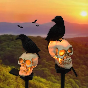 Солнечная лампа Crow, украшение внутреннего двора из смолы, Уличная водонепроницаемая лампа для пейзажа в сказочном саду на Хэллоуин  10