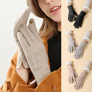 Сохраняющий тепло осенью и зимой Женский американский цветной контрастный экран h Утолщенные перчатки h, защищающие от ветра и холода  5