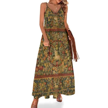 Средневековое платье без рукавов с цветочным гобеленом в виде единорога, платье для дня рождения, платья для вечеринок, женские  5