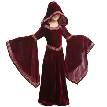 Средневековое Ретро Придворное платье Красной Шапочки, платье Ведьмы-вампира, Детская волшебная игра для девочек-ведьм на Хэллоуин  5