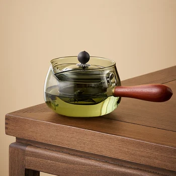 Стеклянный чайник GIANXI С деревянной ручкой, Прозрачная Боковая ручка, Кофейник для китайской чайной церемонии, Набор для заваривания чистого чая Кунг-фу  5