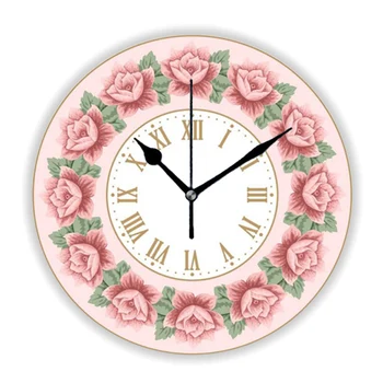 Стильные Викторианские Персиково-розовые настенные часы с розами для гостиной, шикарные французские винтажные настенные часы с цветами для кухни и спальни  4