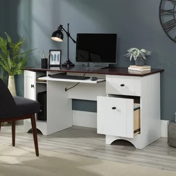 Стол для домашнего офиса Sauder с вишневой столешницей, мягкая белая отделка  3