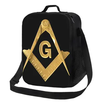 Сумка для ланча с золотым логотипом масона, изолированная сумка для ланча для женщин, термос-холодильник для масонов, термос для ланча для школьников  5