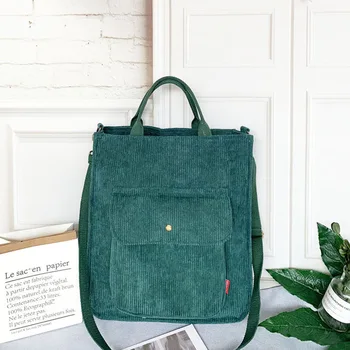 Сумка для покупок Дизайнерская сумка Осенне-зимняя сумка для девочек, студенческая сумка для книг, женская холщовая сумка через плечо, вельветовая сумка для женщин  5