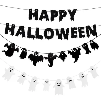 Счастливый Хэллоуин Бумажный баннер с привидением, Гирлянда, висящий флаг, украшения для вечеринки на Хэллоуин для домашней атмосферы ужасов, реквизит  5