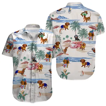 Такса-гавайская пляжная рубашка для мужчины и женщины, рубашка с короткими рукавами и пуговицами, праздник сосисок, летние подарки  5