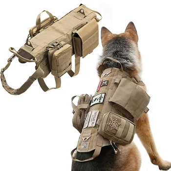 Тактическая собачья упряжь, военный тренировочный жилет для домашних животных немецкой овчарки K9 Pet Outdoor с подсумками Molle для маленьких средних и крупных собак  10