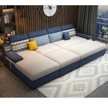 Технологичный умный диван-кровать Из ткани, Функциональный диван-кровать, раскладные диваны-кровати, большие диваны Cama Nordic Salon со звуком Bluetooth, USB C  5