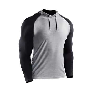 Толстовка для мужского фитнеса, спортивная одежда с капюшоном и длинными рукавами, приталенная одежда для тренировок в спортзале, футболки для бега, быстросохнущая тренировка  5