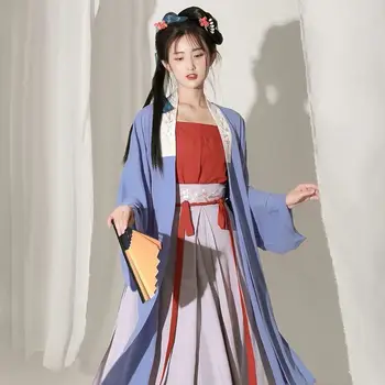 Традиционное китайское женское Элегантное платье Hanfu с Феерической вышивкой, Сценический народный танцевальный костюм в стиле ретро Династии Тан, Наборы из 3 предметов MH869  4