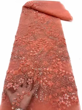 Тяжелая свадебная кружевная ткань из бисера, Модное платье, тюль с блестками, Роскошные хрустальные бусины ручной работы, высококачественная сетка в африканском стиле.  5