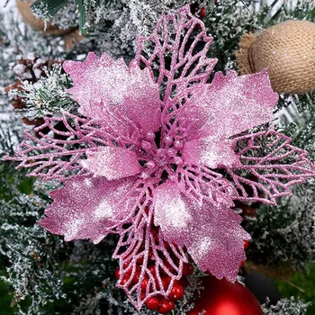 Украшение для вечеринки, Рождественский Цветочный сад, Подвесной 16 см, 1 шт. Рождественская ткань, Блестящий цветок, Украшение для свадебной елки  5