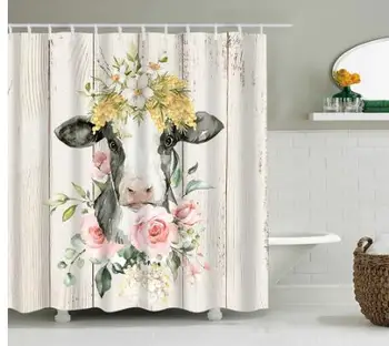 Фермерский дом, занавеска для душа с цветами, украшение ванной комнаты для крупного рогатого скота, занавеска для душа 48x72  5