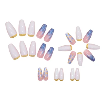 Французский накладной ноготь средней длины телесного цвета, полностью покрывающий квадратные искусственные типсы для ногтей для покупок и свиданий  10