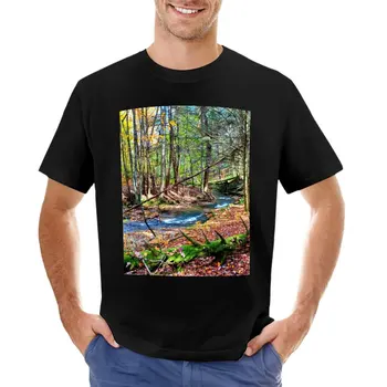 Футболка fallen tree over creek, черные футболки, мужские однотонные футболки.  5