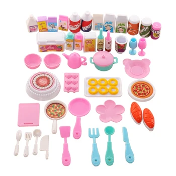 Хорошее качество 43 шт./компл. Кукольный дом миниатюрная еда Кухонный набор Тарелка Бутылка Пиазз для Куклы Babi аксессуары для детских Игрушек Barbie  5