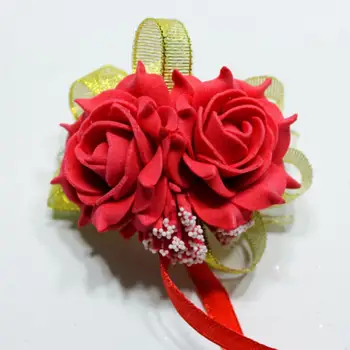 Цветок Розы, Корсаж на запястье, Цветы из пенопласта, Лента для невесты, браслет для подружек невесты  5