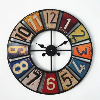 Цифровые круглые настенные часы в стиле ретро, креативный номерной знак, настенные часы в европейском стиле, железная художественная наклейка, железные художественные часы для украшения  5