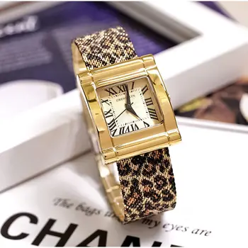 Часы со стальным ремешком с квадратным леопардовым узором, женский модный тренд, персонализированные кварцевые часы в золотом стиле Ins  5
