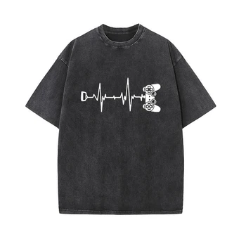 Черный Источник Винтажные выстиранные Хип Хоп футболки Футболка для беременных Heartbeat Game electric pulse Футболка с забавным принтом для беременных  5