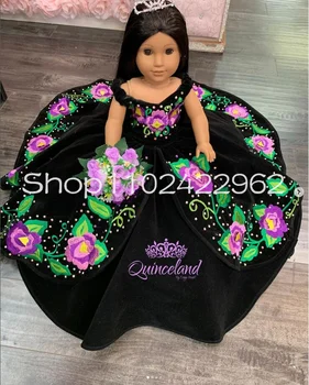 Черный Плюшевый Мишка, кукла, мини-пышные платья, Бархатная аппликация с цветочной вышивкой, свадебное платье для маленьких девочек, детское праздничное платье  5