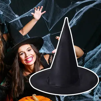 Шляпы ведьм на Хэллоуин, Черная шляпа волшебника с складками, женская мужская шляпа для маскарада, реквизит для косплея, Украшение, Аксессуар для карнавального костюма  5