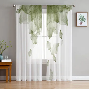 Шторы с градиентным цветочным рисунком и зеленым шалфеем для гостиной спальни, современные шторы из тюлевой вуали.  5