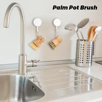 Щетка для мытья посуды в пальмовом горшке, Бамбуковая щетка для мытья посуды, кастрюль, сковородок, кухонной раковины, Мини-прочный скраб Для уборки кухни  10