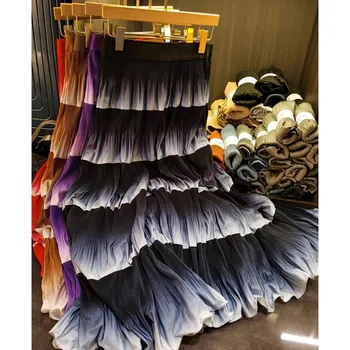 Юбка-бюстье с волнистым рисунком градиентного цвета Miyake, Новая модная повседневная элегантная женская длинная юбка большого размера  2