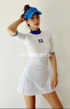 Южная Корея, весенне-летняя одежда для гольфа, женская быстросохнущая футболка с высоким воротом и пятиточечным рукавом, облегающий костюм с противоскользящей юбкой  5