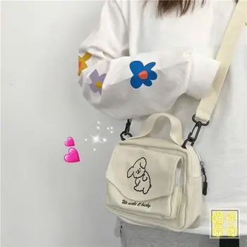 Японская милая мягкая холщовая сумка с милой собачкой, корейская маленькая сумка-мессенджер для свежей девушки, кошельки и сумочки, женские сумки  4