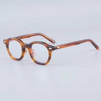 Японские овальные многоугольные полосы, коричневые ацетатные оправы для очков, дизайнерские классические оптические очки ручной работы унисекс с полным футляром  5