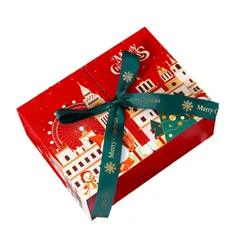 Яркая подарочная коробка Праздничная Рождественская коробка с двойными дверцами и завязками для вечеринки Веселая упаковка Расходных материалов с набивным рисунком  5